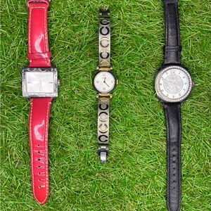 Stylish Watch Trio with Pink, Black, and Gold Accents